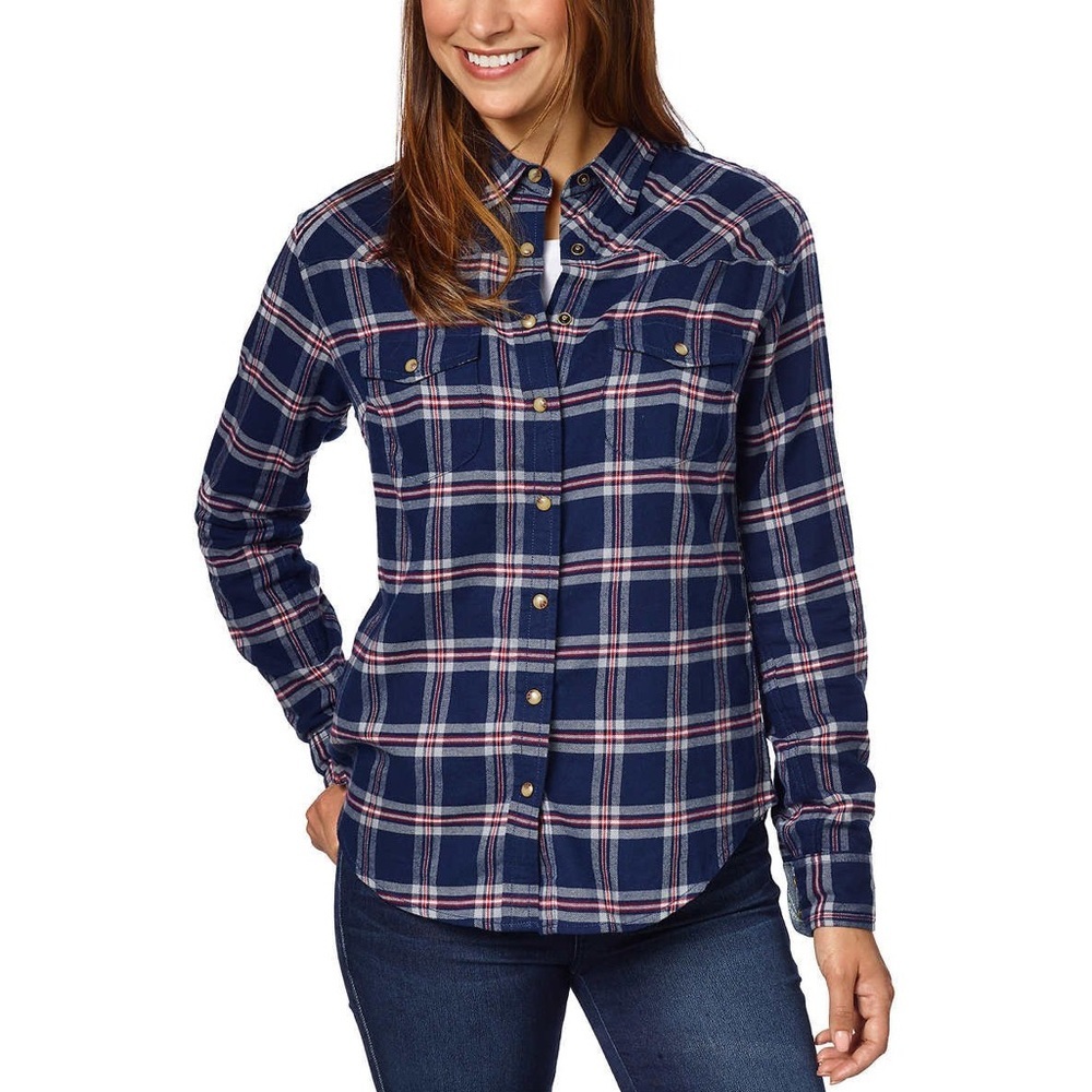 JACHS Girlfriend Ladies Flannel Shirt,Blue, Medium
